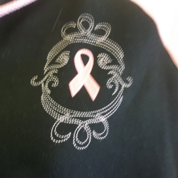 PINK & BLACK ZIP HOODIE W BLACK RIBBON - Breast Cr - Picture 2 of 3